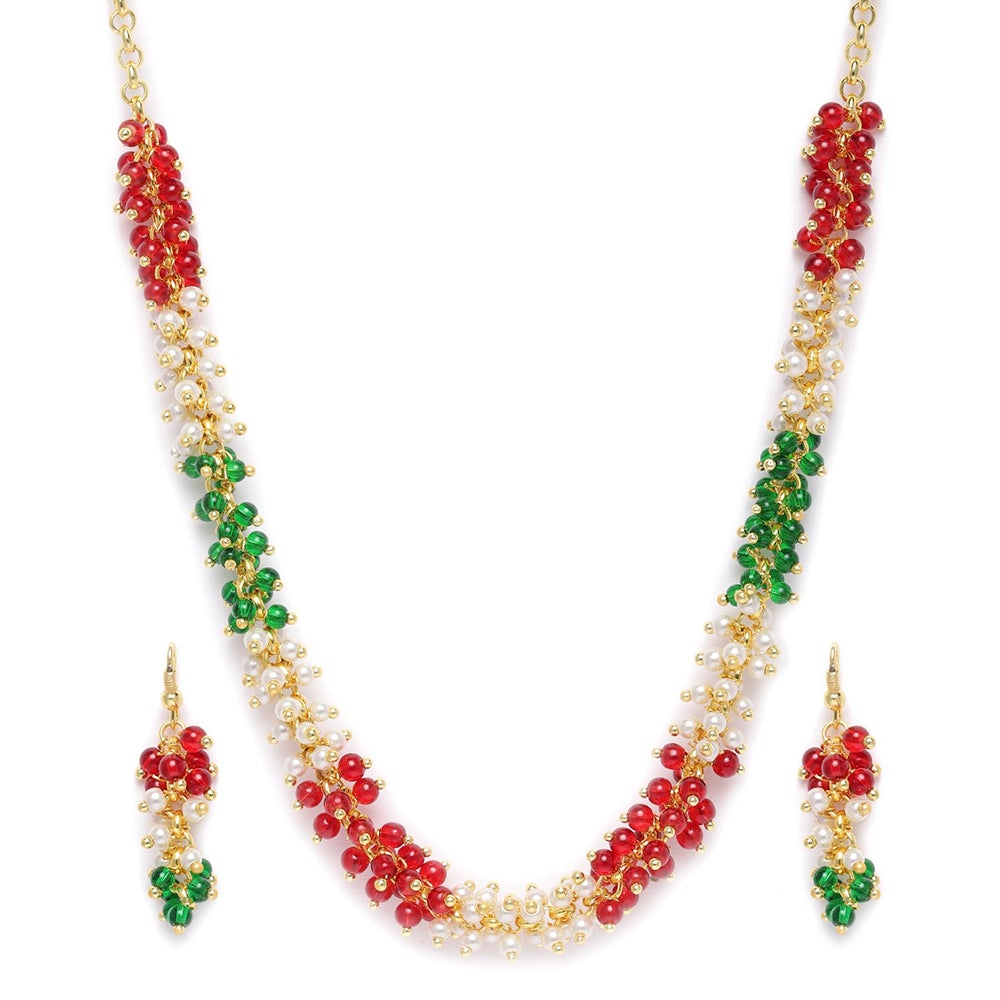 Kord Store Multi-Color Pearls Lariyat Gold Plated Princess Necklace Set For Women  - KSNKE60064