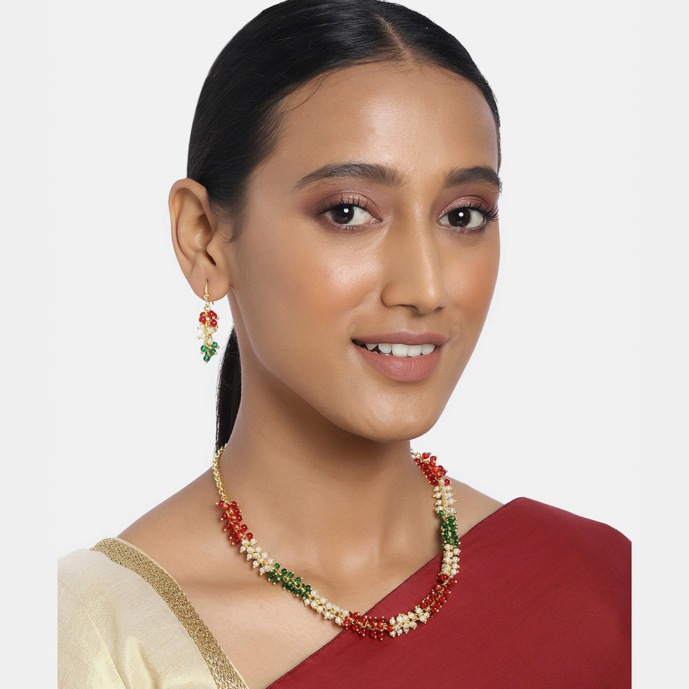 Kord Store Multi-Color Pearls Lariyat Gold Plated Princess Necklace Set For Women  - KSNKE60064