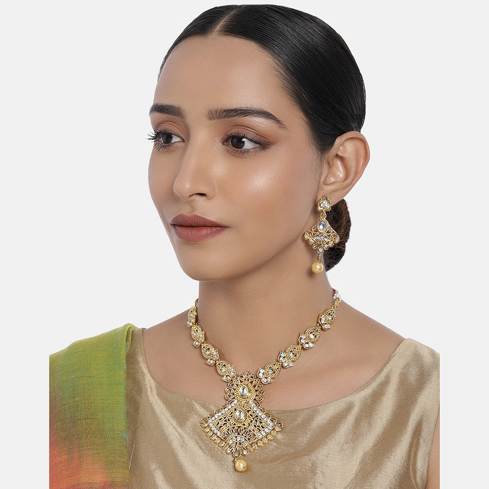 Kord Store Traditional Filigree & Paisley Design Gold Plated Princess Necklace Set For Women  - KSNKE60080