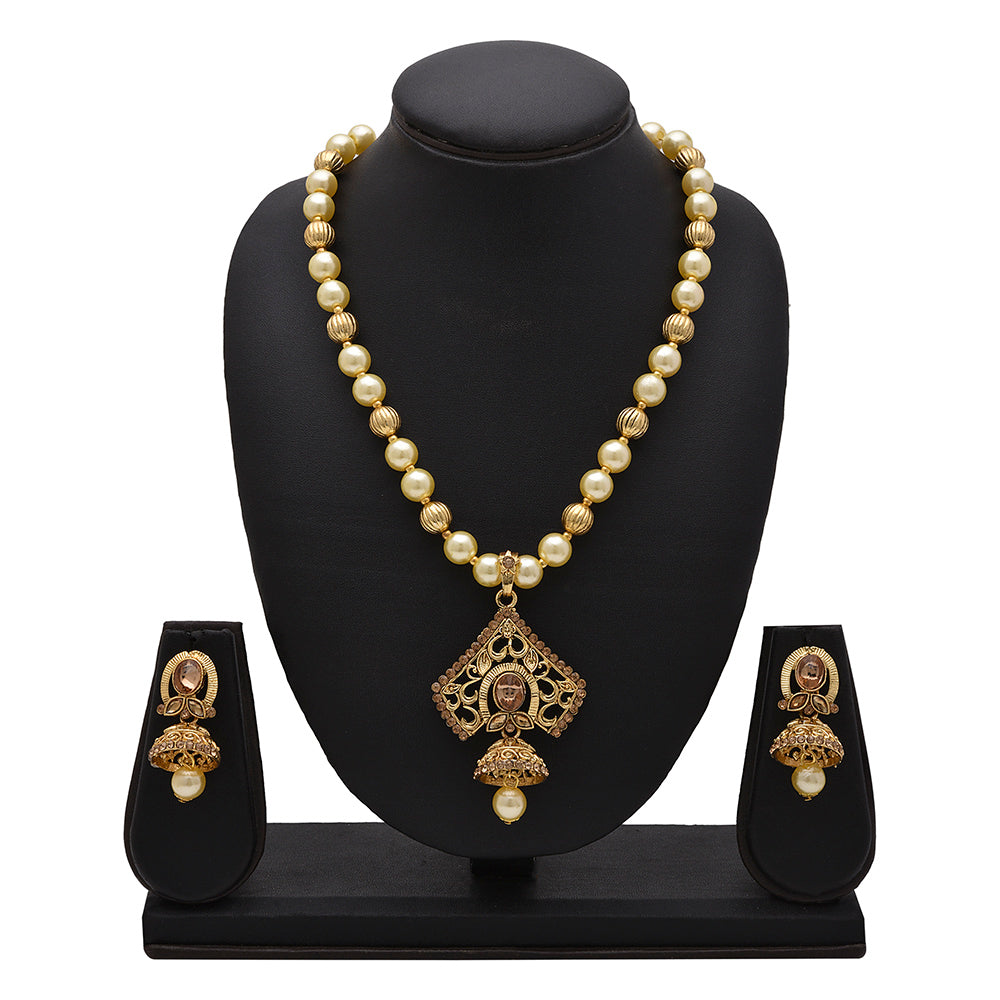 Kord Store Designer Pearls Mala Gold Plated Long Haram Necklace Set For Women  - KSNKE60084