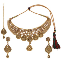 Kord Store Appealing Traditional Lct Stone Bridal Gold Plated Choker Necklace Set For Women  - KSNKE60109