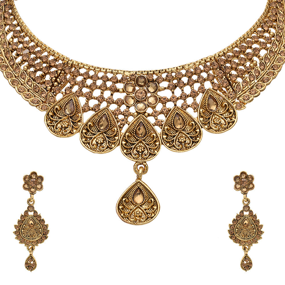 Kord Store Appealing Traditional Lct Stone Bridal Gold Plated Choker Necklace Set For Women  - KSNKE60109