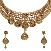 Kord Store Appealing Traditional Lct Stone Bridal Gold Plated Choker Necklace Set For Women  - KSNKE60109