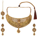 Kord Store Traditional Designer Flower Shape Lct Stone Gold Plated Choker Necklace Set For Women  - KSNKE60113