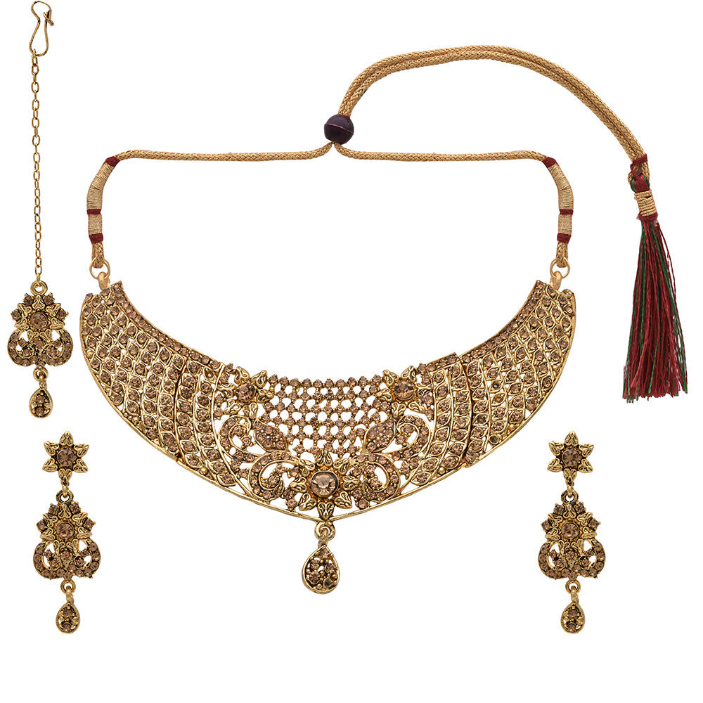 Kord Store Traditional Designer Flower Shape Lct Stone Gold Plated Choker Necklace Set For Women  - KSNKE60115