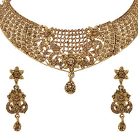 Kord Store Traditional Designer Flower Shape Lct Stone Gold Plated Choker Necklace Set For Women  - KSNKE60115