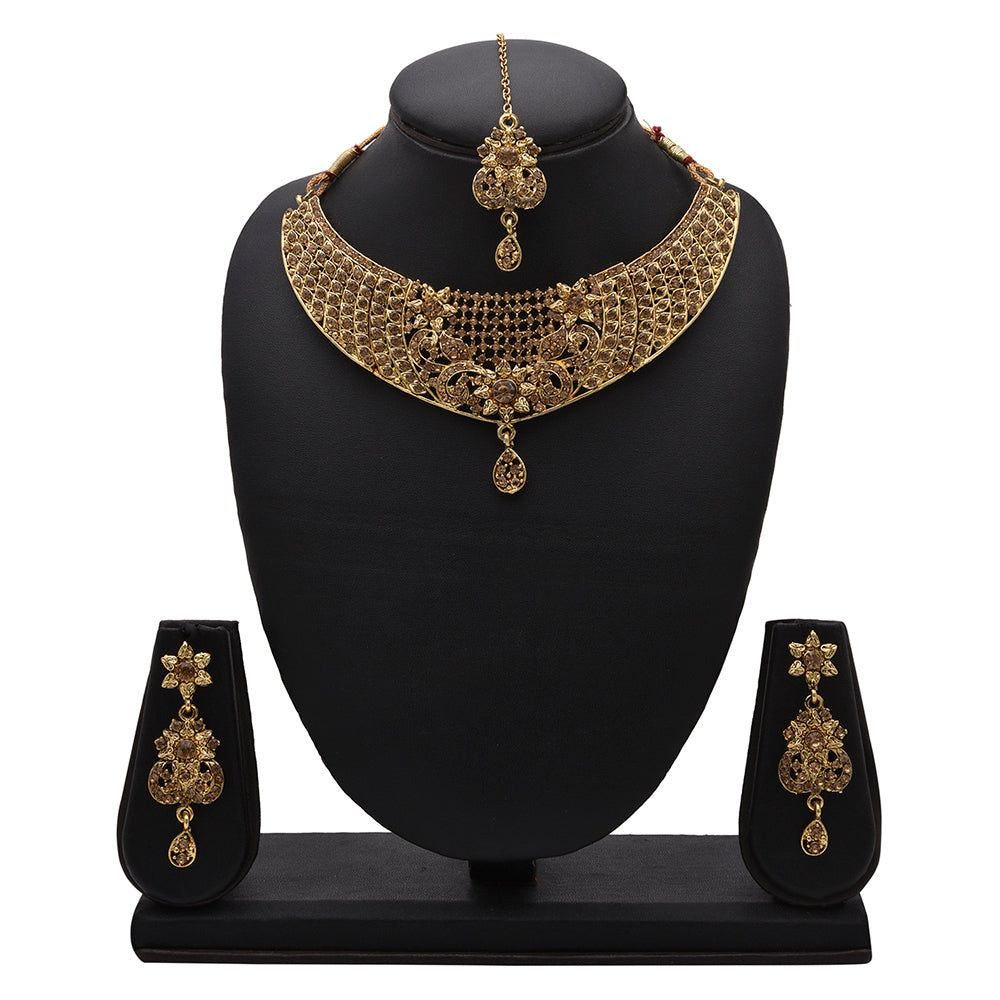 Kord Store Traditional Designer Flower Shape Lct Stone Gold Plated Choker Necklace Set For Women  - KSNKE60115