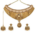 Kord Store Rajwadi Look Designer Flower Shape Pearl Gold Plated Choker Necklace Set For Women  - KSNKE60123