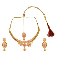 Kord Store Misty Rose Lct Stone Traditional Gold Plated Choker Necklace Set For Women  - KSNKE60151