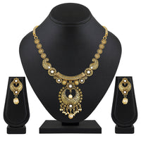 Kord Store Traditional Matt Finish Paisley Design & Pearl Gold Plated Choker Necklace Set For Women  - KSNKE60163