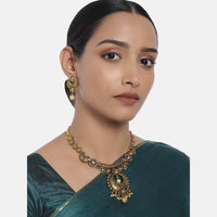 Kord Store Traditional Matt Finish Paisley Design & Pearl Gold Plated Choker Necklace Set For Women  - KSNKE60163