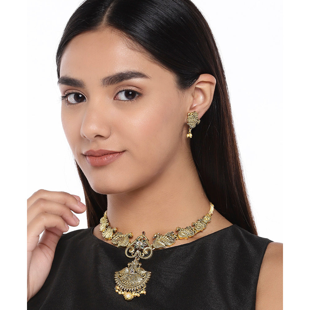 Kord Store Rajwadi Matt Finish Peacock Design Necklace Set For Women  - KSNKE60165
