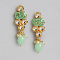 Kord Store Traditionally Gold Plated Mint Green Raajwada Look Collar Necklace Set For Girls and Women  - KSNKE60229