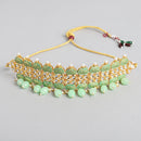 Kord Store Traditionally Gold Plated Mint Green Raajwada Look Collar Necklace Set For Girls and Women  - KSNKE60229