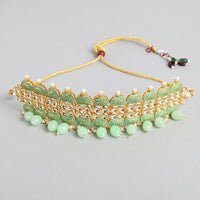 Kord Store Traditionally Gold Plated Mint Green Raajwada Look Collar Necklace Set For Girls and Women  - KSNKE60229
