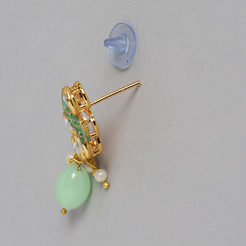 Kord Store Traditionally Gold Plated Mint Green Raajwada Look Collar Necklace Set For Girls and Women  - KSNKE60229