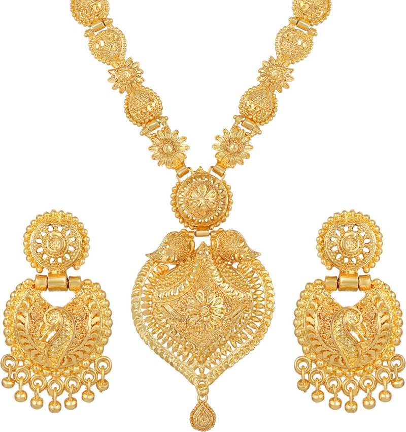 Kord Store Traditional Micron Gold plated Long Haram Jewellery Set for Women and Girls  - KSNKE60235