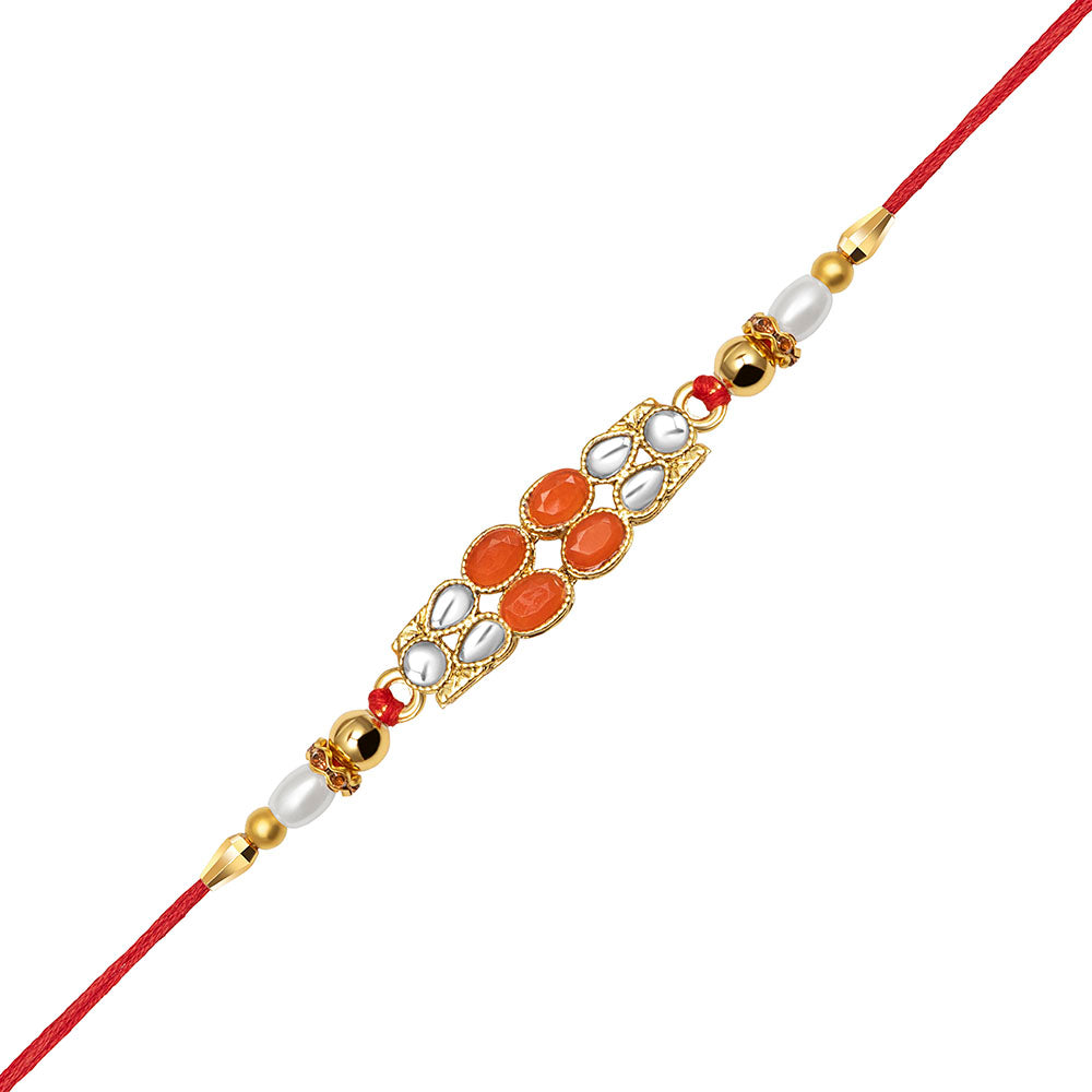 Kord Store Traditional Multi Color Pearl & Bead Gold Plated Rakhi For Brother