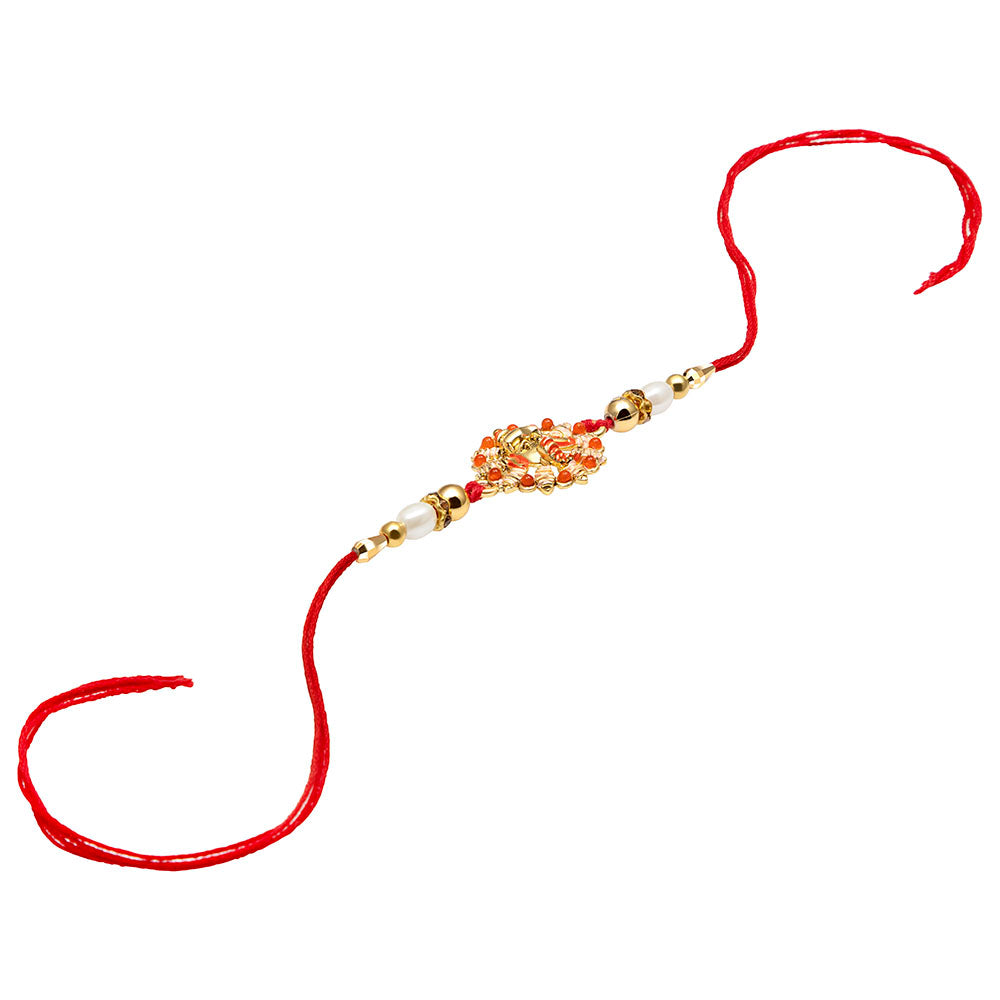 Kord Store "Lord Ganesha"Design Multi-Color Pearl & Bead Gold Plated Rakhi For Brother
