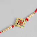 Kord Store Swastik Mark Mint Green And Ruby Minakari Thread Moti Gold Finish Rakhi Set Of 1 For Your Lovely Brother