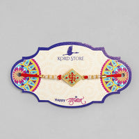 Kord Store Swastik Mark Mint Green And Ruby Minakari Thread Moti Gold Finish Rakhi Set Of 1 For Your Lovely Brother