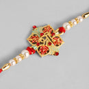 Kord Store Flower Design Mint Mina Ruby Stone Thread Moti Gold Finish Rakhi Set Of 1 For Brother