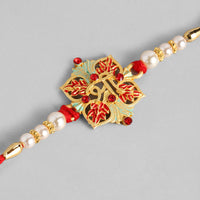 Kord Store Flower Design Mint Mina Ruby Stone Thread Moti Gold Finish Rakhi Set Of 1 For Brother