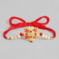 Kord Store Flower Design Mint Mina Ruby Stone Thread Moti Gold Finish Rakhi Set Of 1 For Brother