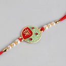 Kord Store 'Shree' Mark Mint Mina Ruby Stone Thread Moti Gold Finish Rakhi Set Of 1 For Brother