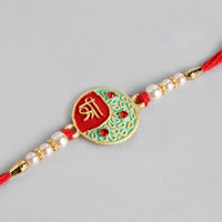 Kord Store 'Shree' Mark Mint Mina Ruby Stone Thread Moti Gold Finish Rakhi Set Of 1 For Brother