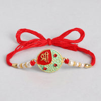 Kord Store 'Shree' Mark Mint Mina Ruby Stone Thread Moti Gold Finish Rakhi Set Of 1 For Brother