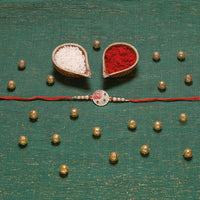 Kord Store 'Shree' Mark Mint Mina Ruby Stone Thread Moti Gold Finish Rakhi Set Of 1 For Brother