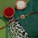 Kord Store 'Om' Design Mint Mina Ruby Stone Thread Moti Gold Finish Rakhi Set Of 1 For Brother