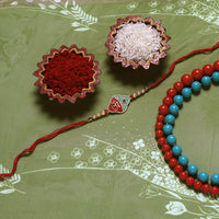 Kord Store 'Om' Design Mint Mina Ruby Stone Thread Moti Gold Finish  Set Of 1 Rakhi For Brother