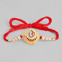 Kord Store 'Om' Design Mint Mina Thread Moti Ruby Stone  Gold Finish Rakhi Set Of 1 For Brother
