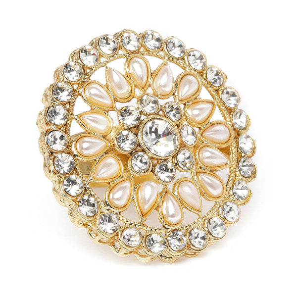 Kord Store Traditional Round Shape Alloy Gold Plated Moti Work Adjustable Finger Ring For Women & Girls  - KSRIN10004