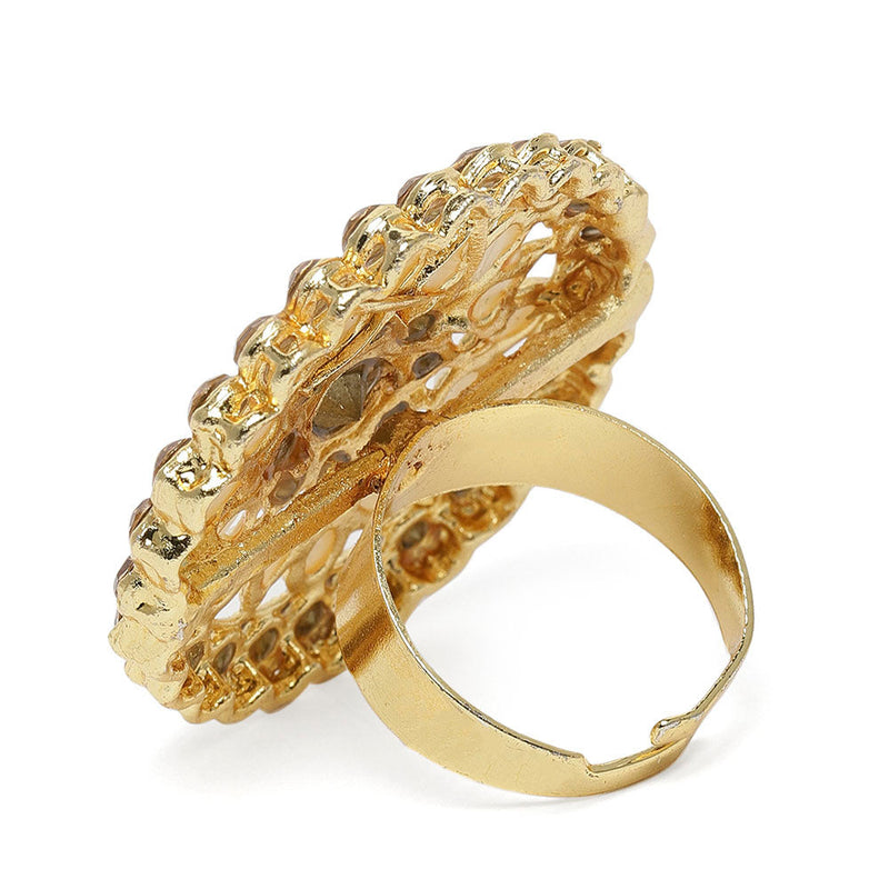 Kord Store Traditional Round Shape Alloy Gold Plated LCT Stone Adjustable Finger Ring For Women & Girls  - KSRIN10009