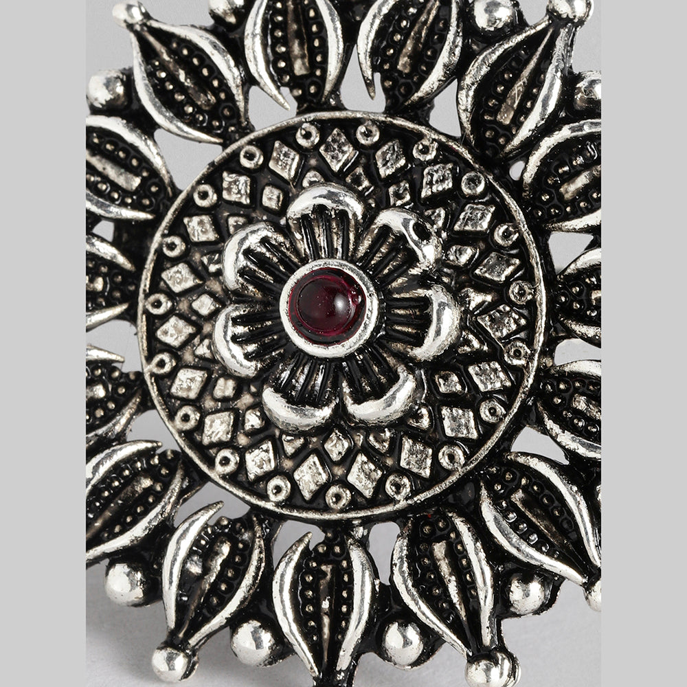 Kord Store Latest Design Adjustable Silver Oxidised Plated Floral Finger Ring For Girls and Women