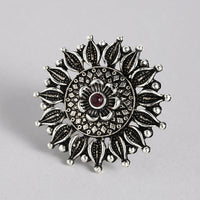 Kord Store Latest Design Adjustable Silver Oxidised Plated Floral Finger Ring For Girls and Women