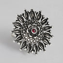 Kord Store Latest Design Adjustable Silver Oxidised Plated Floral Finger Ring For Girls and Women