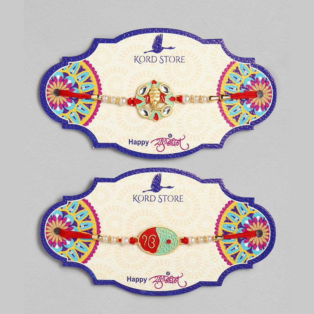 Kord Store 'Bro' Mark Mint Green Ruby Mina Thread Moti Gold Finish Rakhi Set Of 1 For Brother