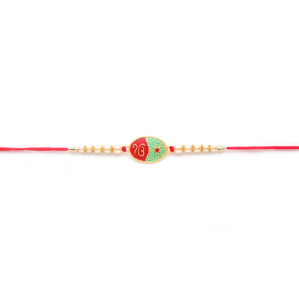 Kord Store 'Bro' Mark Mint Green Ruby Mina Thread Moti Gold Finish Rakhi Set Of 1 For Brother