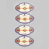 Kord Store 'Om And Ganeshji' Design Mint Green/Ruby Mina Multi Stone Rakhi Set Of 4 For Brother