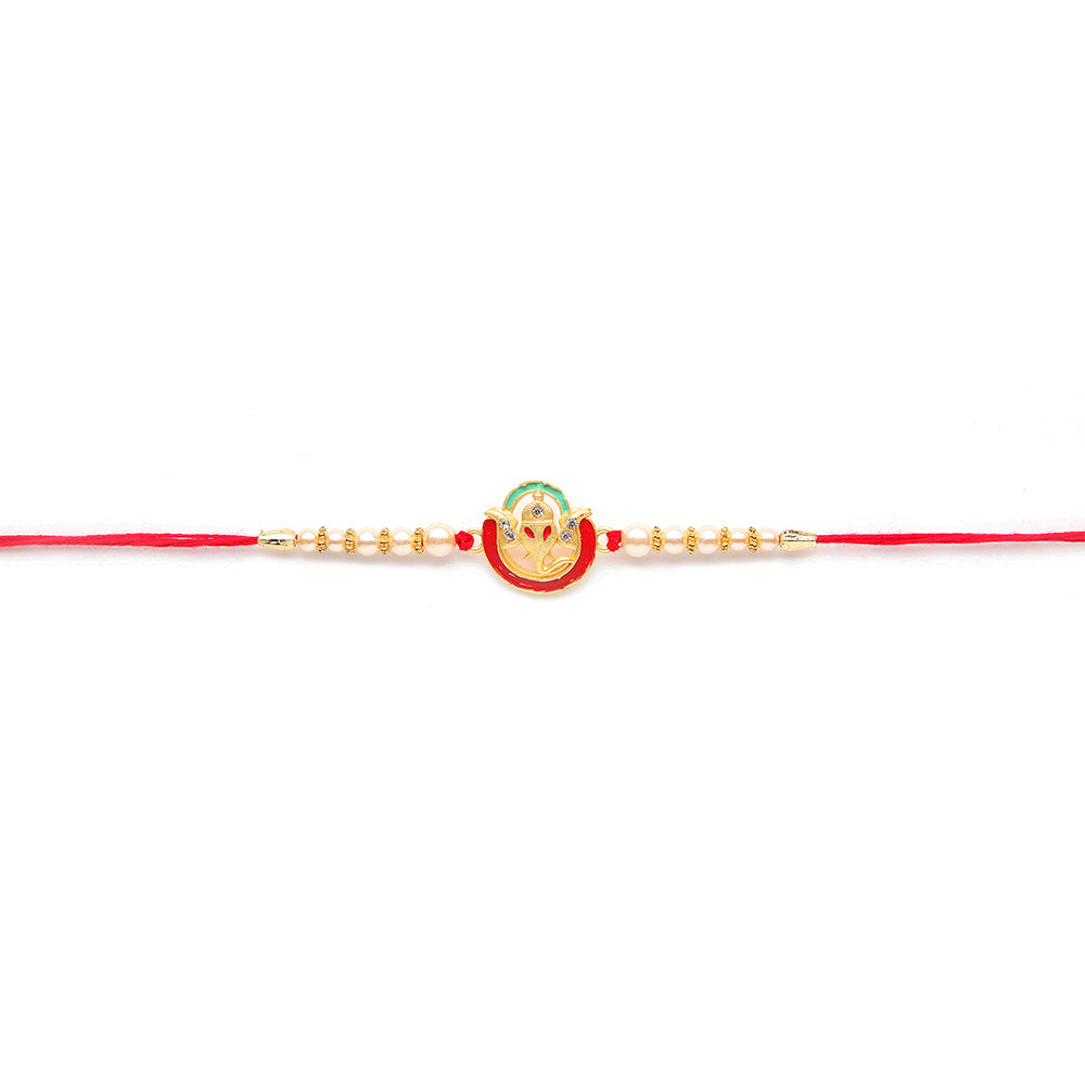 Kord Store 'Om And Ganeshji' Design Mint Green/Ruby Mina Multi Stone Rakhi Set Of 4 For Brother