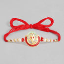 Kord Store 'Ganeshji/Bro/Om/Swastik Design Mint Green/Ruby Mina Multi Stone Rakhi Set Of 5 For Brother