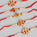 Kord Store Om/Ganeshji/Shree/Bro' Design Mint Green/Ruby Mina Multi Stone Rakhi Set Of 5 For Brother