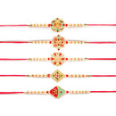 Kord Store Om/Ganeshji/Shree/Bro' Design Mint Green/Ruby Mina Multi Stone Rakhi Set Of 5 For Brother