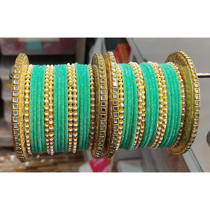 Lucentarts Jewellery  Thread And Kundan Stone Gold Plated Bangles Set