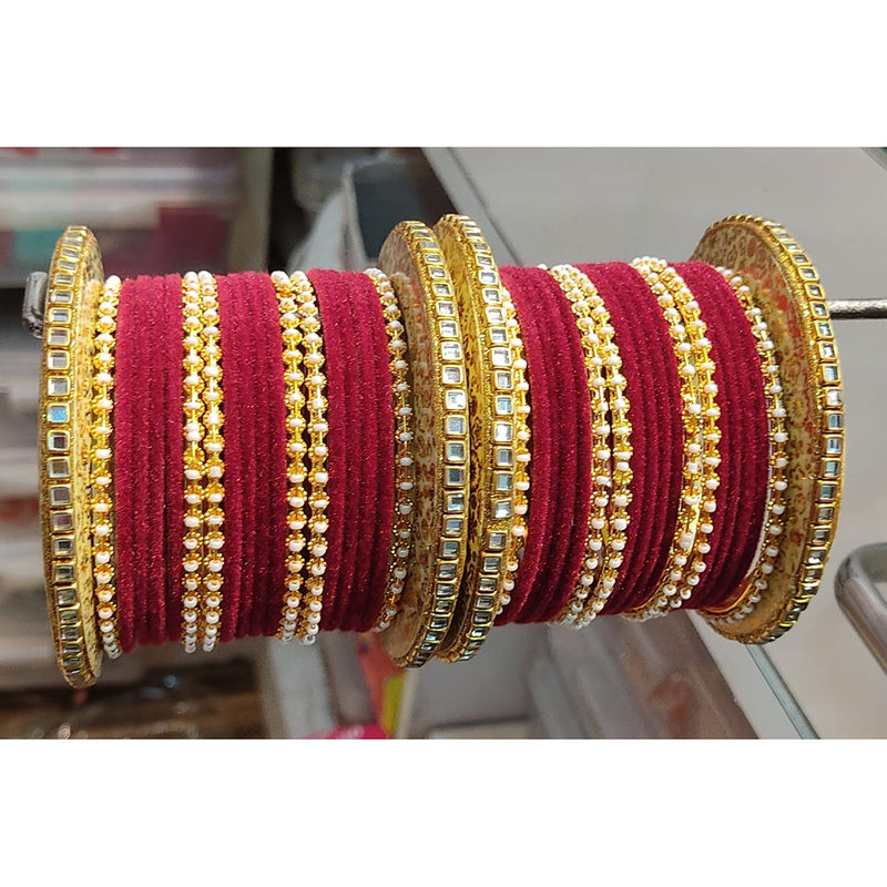 Lucentarts Jewellery  Thread And Kundan Stone Gold Plated Bangles Set