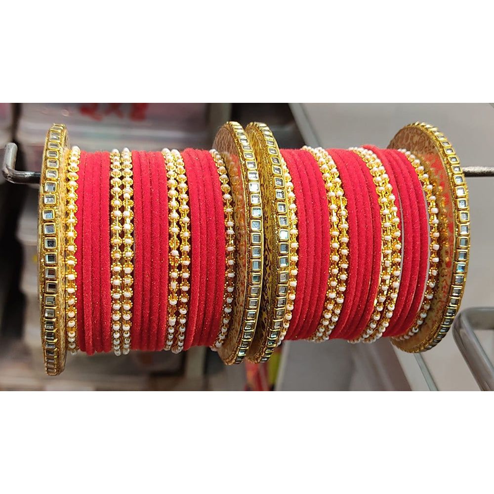 Lucentarts Jewellery  Thread And Kundan Stone Gold Plated Bangles Set